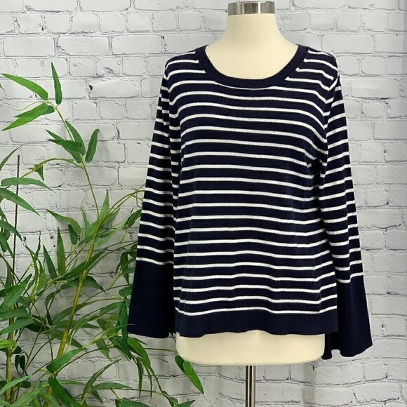 🎉J. Crew Navy & White Striped Top w/ Bell Cuffs - Picture 1 of 7